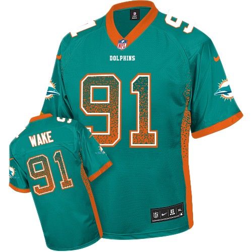 Men's Elite Cameron Wake Nike Jersey Aqua Green - #91 Drift Fashion NFL Miami Dolphins